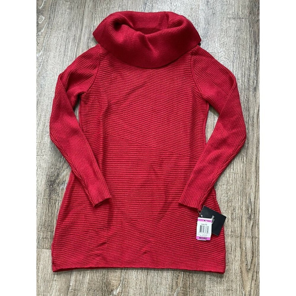 Alfani Womens Petite Cowl Neck Metallic Sweater Red PP
